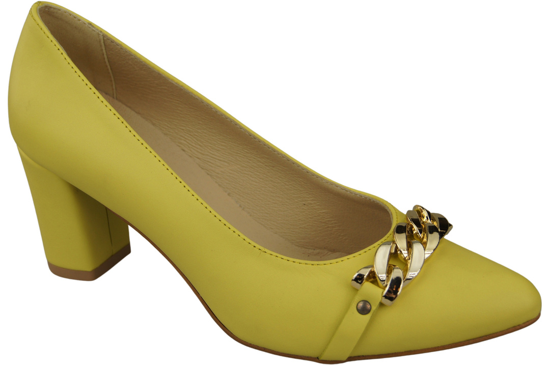 Classic Women's  Pumps Shoes made of Natural Leather with a Gold Decorative Chain 200 ElitaBut