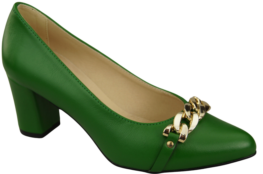 Classic Women's  Pumps Shoes made of Natural Leather with a Gold Decorative Chain 200 ElitaBut