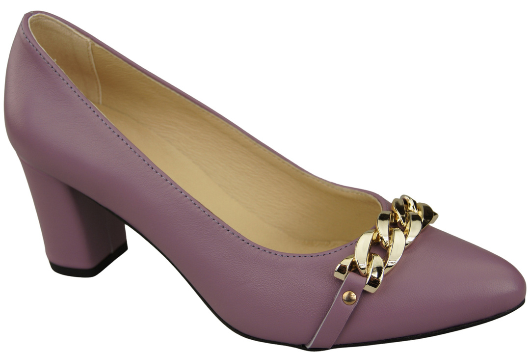 Classic Women's  Pumps Shoes made of Natural Leather with a Gold Decorative Chain 200 ElitaBut