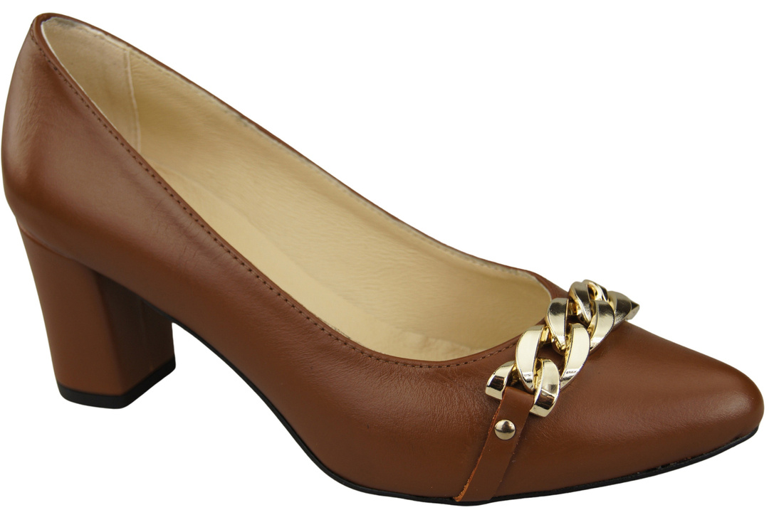 Classic Women's  Pumps Shoes made of Natural Leather with a Gold Decorative Chain 200 ElitaBut