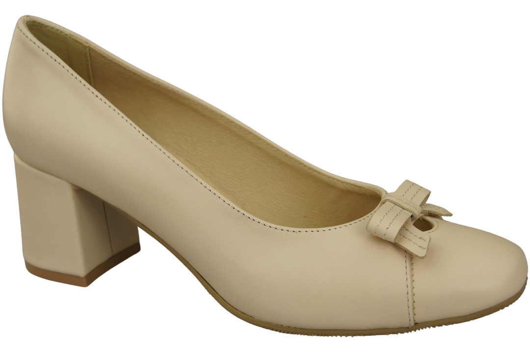 Women's Pumps with a Bow, Natural Leather and Low Heel 203 ElitaBut