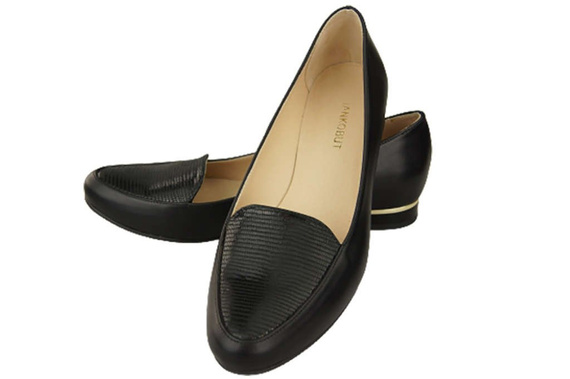 Obuwie Baleriny Damskie Lordsy skóra naturalna Czarne 908 ElitaBut