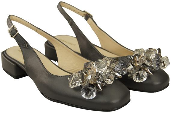 Obuwie Damskie Sandały Grafitowe z Kryształkami Skóra naturalna 215 ElitaBut