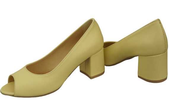 Obuwie Damskie Czółenka PEEP TOE Bananowy Skóra naturalna z Powleczonym Obcasem 192 ElitaBut