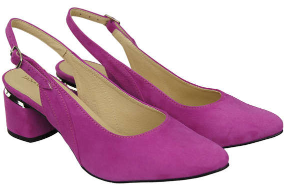 Sandały Damskie z Naturalnej Skóry Zamszowej Cyklamen Elegancja i Komfort 196 Z ElitaBut