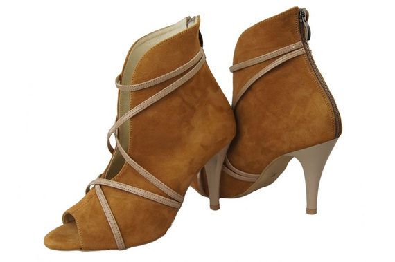 Obuwie Botki Damskie Peep Toe Skóra Naturalna Zamszowa Rude 107 ElitaBut