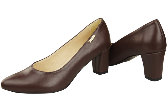 Klasyczne Gładkie Buty Czółenka Damskie Czekoladowe z Naturalnej Skóry 213 ElitaBut