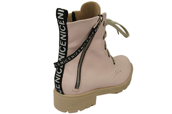 Obuwie Botki Trzewiki Damskie z napisem NICE Skóra Naturalna Róż Pudrowy 173 L ElitaBut