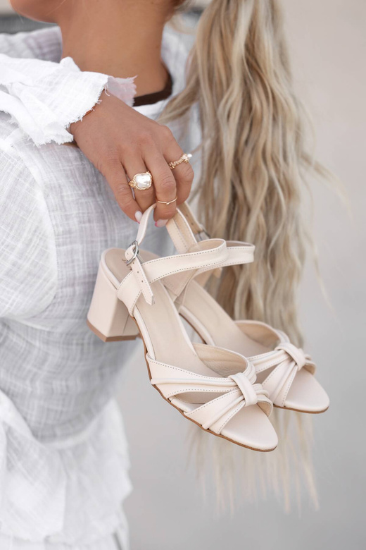 Obuwie Damskie Sandały Beżowe Skóra Naturalna 168 ElitaBut