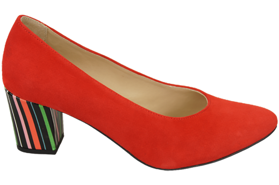 Obuwie Damskie Czółenka Czerwone Skóra naturalna zamszowa Ozdobny Obcas 158 Z ElitaBut