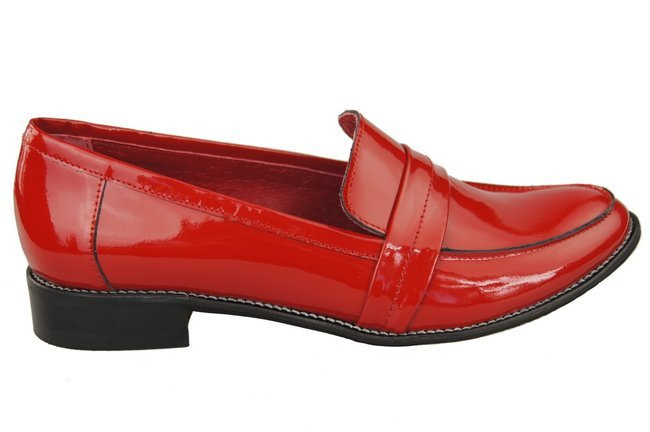Obuwie Mokasyny Damskie Skóra Naturalna Czerwone lakier 139 ElitaBut