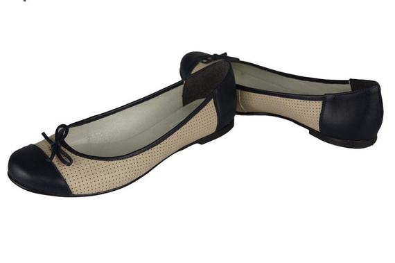 Obuwie Baleriny Damskie Ażurowe skóra naturalna Granatowe-Beż 661 ElitaBut