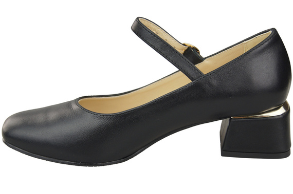 Obuwie Damskie Czółenka z Paskiem Czarne Skóra naturalna 202 ElitaBut