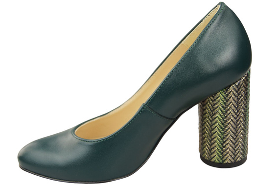 Obuwie Damskie Czółenka Malachitowe Skóra naturalna Kolorowy Ozdobny Obcas 194 ElitaBut