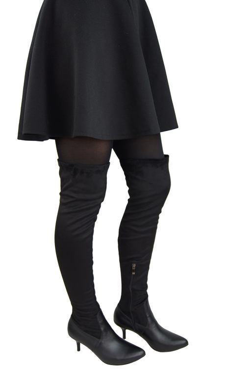 Niska Szpilka Obuwie Kozaki Damskie za kolano rozciągliwy strecz 963 N ElitaBut