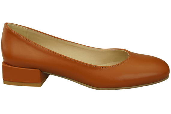 Wygodne Obuwie Damskie Czółenka Rude Płaskie Skóra naturalna 204 ElitaBut