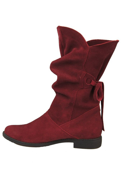 Obuwie Botki Damskie Wiosna / Jesień skóra naturalna welurowa Bordowe 999 L ElitaBut