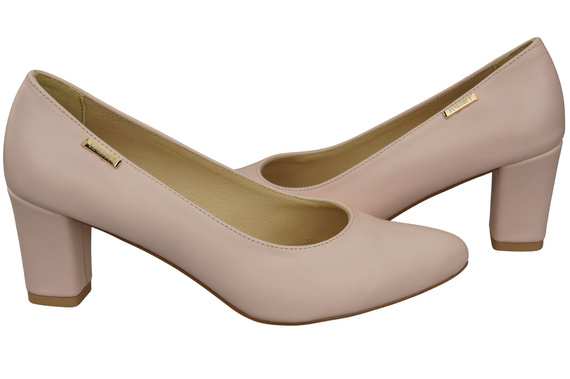 Klasyczne Gładkie Buty Czółenka Damskie Róż Pudrowy z Naturalnej Skóry 213 ElitaBut