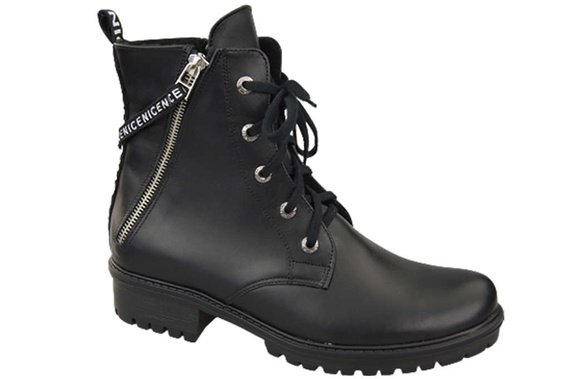 Obuwie Botki Trzewiki Czarne Damskie z napisem NICE Skóra Naturalna 173 Z ElitaBut