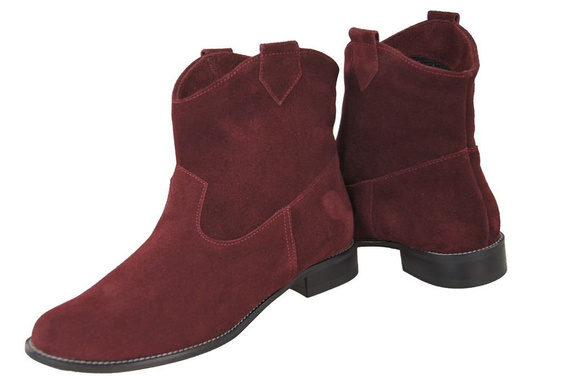 Obuwie Botki Damskie Wiosna / Jesień skóra naturalna welurowa Bordowe 132 L ElitaBut