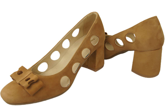 Obuwie Damskie Czółenka Rude Skóra naturalna zamszowa 182 ElitaBut