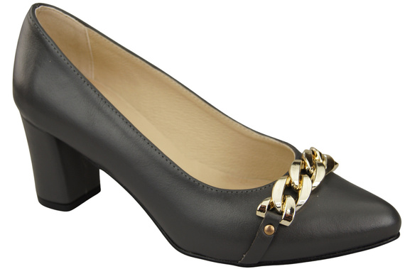 Classic Women's  Pumps Shoes made of Natural Leather with a Gold Decorative Chain 200 ElitaBut