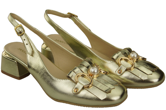 Obuwie Damskie Sandały Złote Ozdobione Frędzlami Skóra naturalna 208 ElitaBut