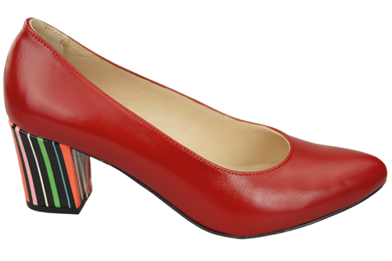 Obuwie Damskie Czółenka Czerwone Skóra naturalna z Ozdobnym Obcasem 158 ElitaBut