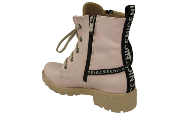 Obuwie Botki Trzewiki Damskie z napisem NICE Skóra Naturalna Róż Pudrowy 173 L ElitaBut