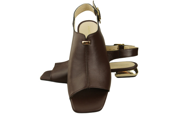 Wygodne Obuwie Damskie Sandały Czekoladowe Płaski Złoty Obcas Skóra naturalna 207 ElitaBut