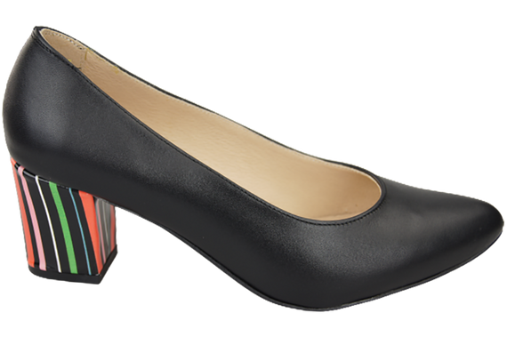 Obuwie Damskie Czółenka Czarne Skóra naturalna z Ozdobnym Obcasem 158 ElitaBut