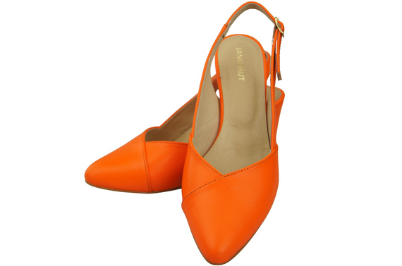 Obuwie Damskie Sandały Pomarańczowe na Słupku Skóra Naturalna 217 ElitaBut