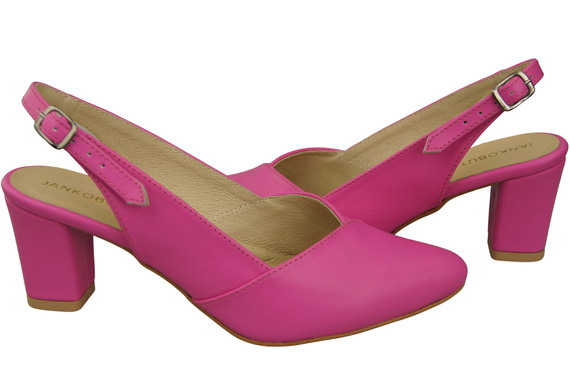 Obuwie Damskie Sandały Fuksja na Słupku Skóra Naturalna 217 ElitaBut