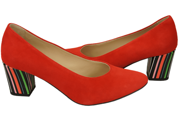 Obuwie Damskie Czółenka Czerwone Skóra naturalna zamszowa Ozdobny Obcas 158 Z ElitaBut