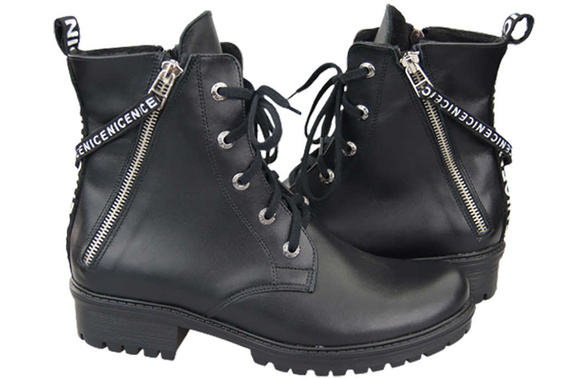 Obuwie Botki Trzewiki Czarne Damskie z napisem NICE Skóra Naturalna 173 Z ElitaBut