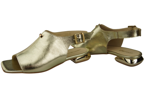 Wygodne Obuwie Damskie Sandały Złote Płaski Złoty Obcas Skóra naturalna 207 ElitaBut