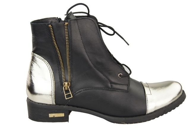 Obuwie Botki Damskie Zima skóra naturalna Czarne Złote 820 Z ElitaBut