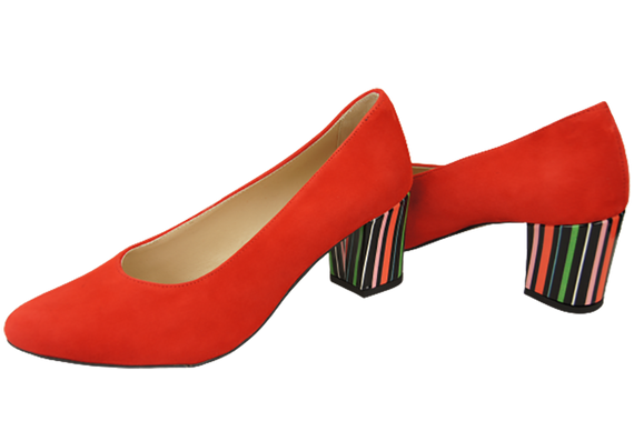 Obuwie Damskie Czółenka Czerwone Skóra naturalna zamszowa Ozdobny Obcas 158 Z ElitaBut