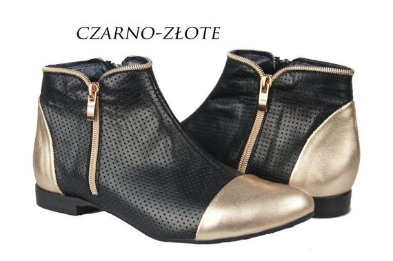 Obuwie Botki Ażurowe Damskie skóra naturalna Czarne Złote 821 ElitaBut