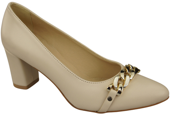 Classic Women's  Pumps Shoes made of Natural Leather with a Gold Decorative Chain 200 ElitaBut