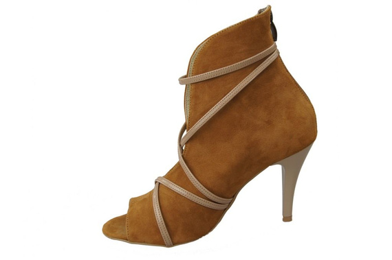 Obuwie Botki Damskie Peep Toe Skóra Naturalna Zamszowa Rude 107 ElitaBut