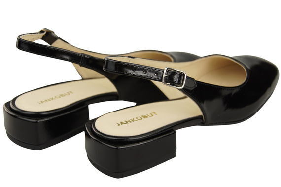 Obuwie Damskie Sandały Czarne Błyszczące Płaski Obcas Skóra naturalna 206 ElitaBut