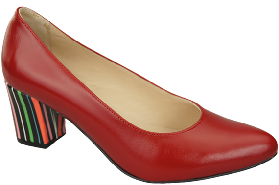 Obuwie Damskie Czółenka Czerwone Skóra naturalna z Ozdobnym Obcasem 158 ElitaBut