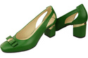Buty Czółenka Damskie Zielone z Naturalnej Skóry z Ozdobnym Obcasem 199 ElitaBut