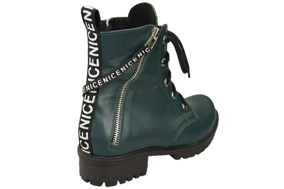 Obuwie Botki Trzewiki Damskie z napisem NICE Skóra Naturalna Malachitowe 173 L ElitaBut