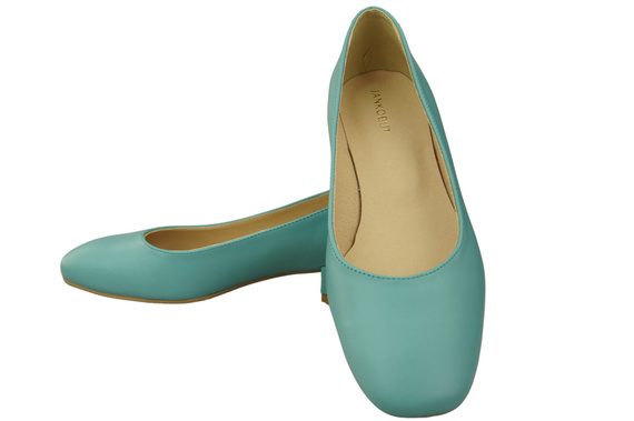 Wygodne Obuwie Damskie Czółenka Turkusowe Płaskie Skóra naturalna 204 ElitaBut