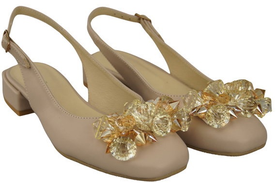 Obuwie Damskie Sandały Cappuccino Jasne z Kryształkami Skóra naturalna 215 ElitaBut