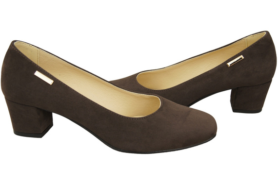 Wygodne Obuwie Damskie Czółenka Czekoladowe Skóra naturalna Zamszowej 172 Z ElitaBut