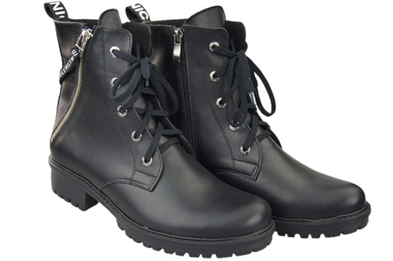 Obuwie Botki Trzewiki Czarne Damskie z napisem NICE Skóra Naturalna 173 Z ElitaBut