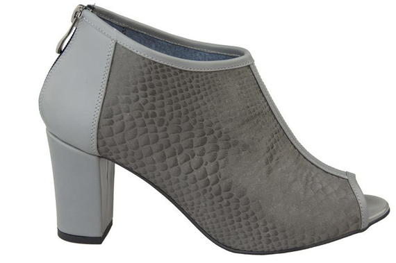 Obuwie Damskie Botki peep toe skóra naturalna Popiel Łuska 957 ElitaBut